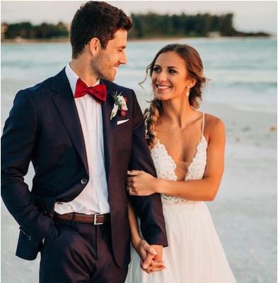 Gisela Meyer holding hand with husband Brian Pruett at their wedding